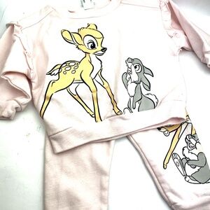 Disney Baby Outfit Set Size 3/6m Girls Pink Bambi Matching 2pc Top Pant Children